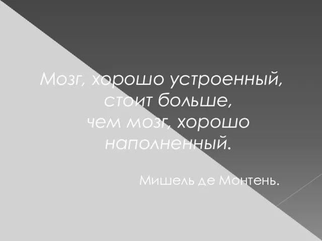 Мозг, хорошо устроенный, стоит больше, чем мозг, хорошо наполненный. Мишель де Монтень.