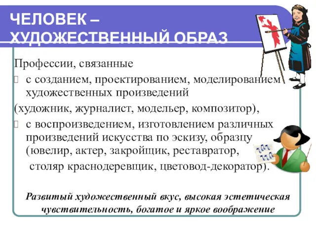 ЧЕЛОВЕК – ХУДОЖЕСТВЕННЫЙ ОБРАЗ Профессии, связанные с созданием, проектированием, моделированием