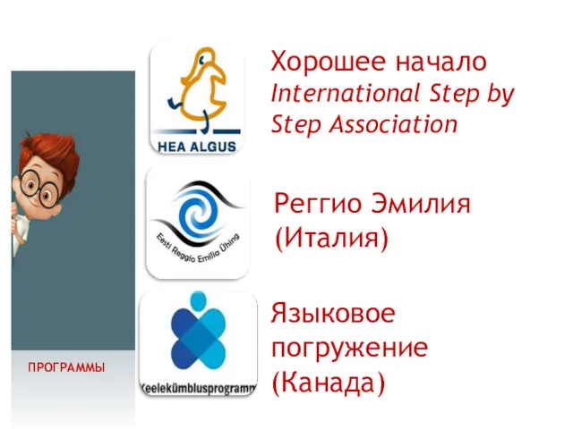 Хорошее начало International Step by Step Association Реггио Эмилия (Италия) Языковое погружение (Канада) ПРОГРАММЫ