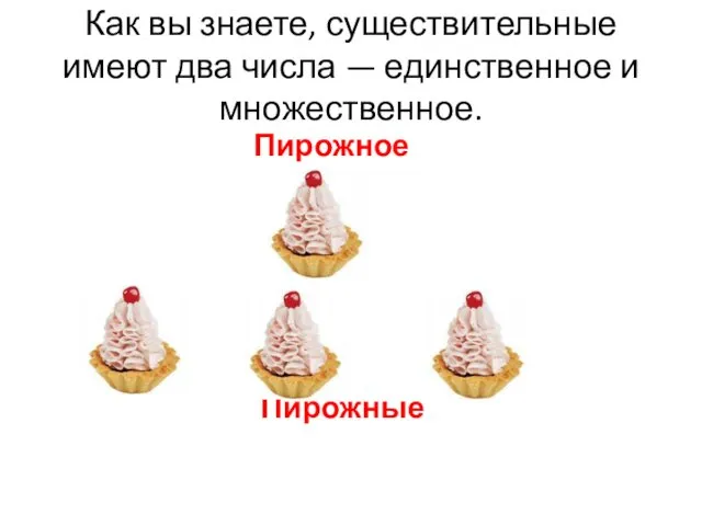 Как вы знаете, существительные имеют два числа — единственное и множественное. Пирожное Пирожные