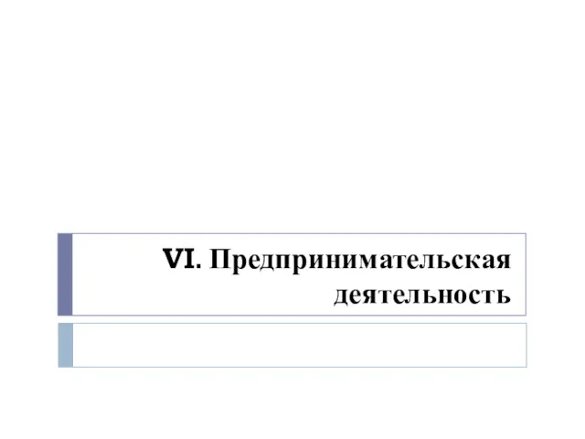 VI. Предпринимательская деятельность