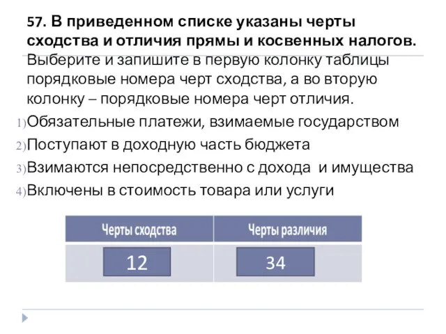 57. В приведенном списке указаны черты сходства и отличия прямы