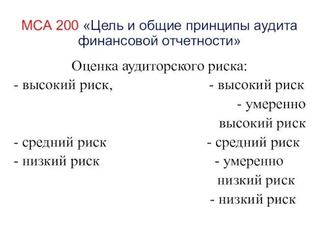 МСА 200 «Цель и общие принципы аудита финансовой отчетности» Оценка