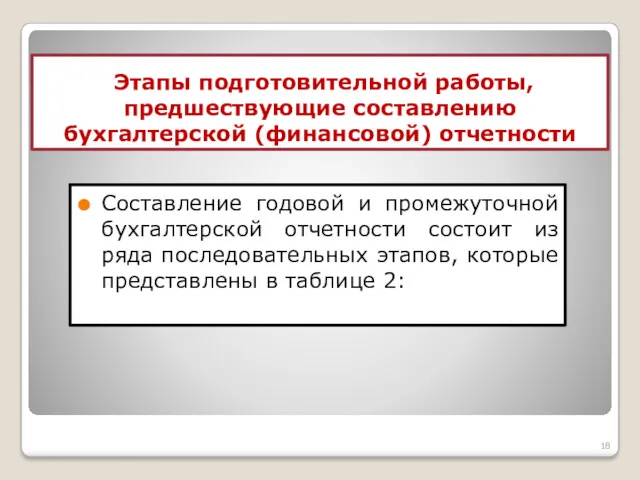 Этапы подготовительной работы, предшествующие составлению бухгалтерской (финансовой) отчетности Составление годовой