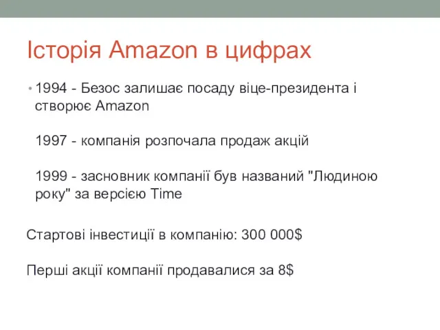 Історія Amazon в цифрах 1994 - Безос залишає посаду віце-президента і створює Amazon