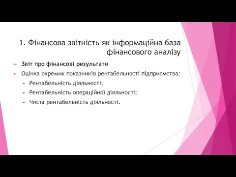 Звіт про фінансові результати Оцінка окремих показників рентабельності підприємства: Рентабельність