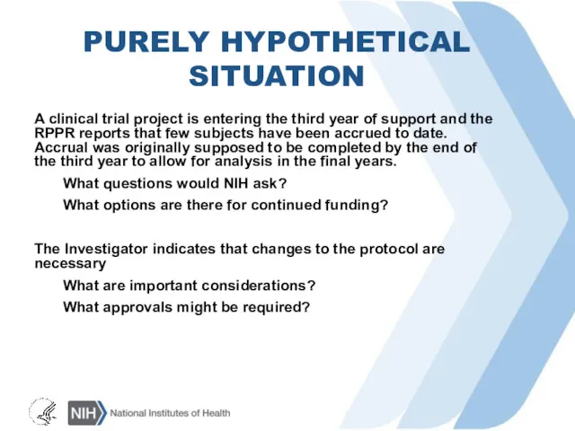 PURELY HYPOTHETICAL SITUATION A clinical trial project is entering the