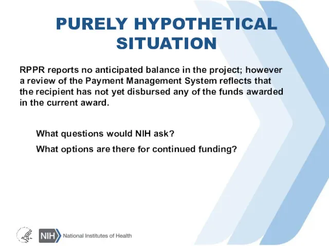 PURELY HYPOTHETICAL SITUATION RPPR reports no anticipated balance in the