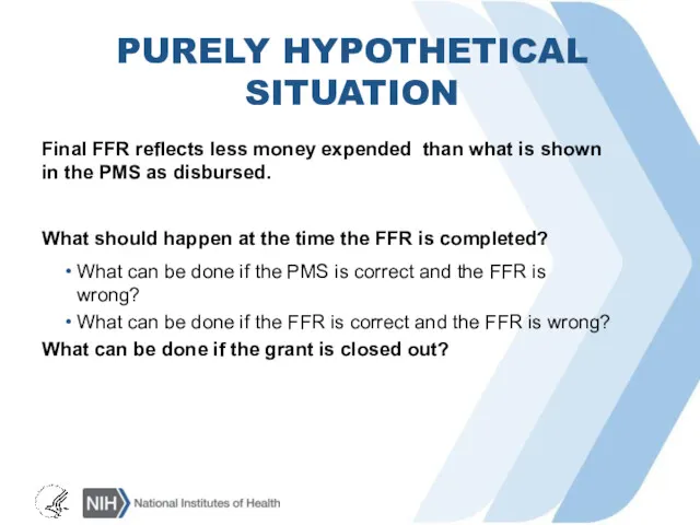 PURELY HYPOTHETICAL SITUATION Final FFR reflects less money expended than