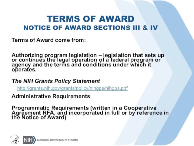 TERMS OF AWARD NOTICE OF AWARD SECTIONS III & IV