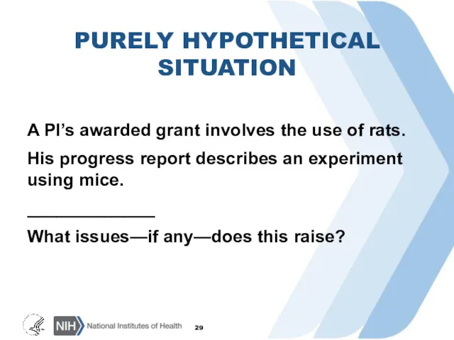 PURELY HYPOTHETICAL SITUATION A PI’s awarded grant involves the use