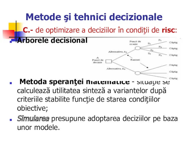 Metode şi tehnici decizionale C.- de optimizare a deciziilor în