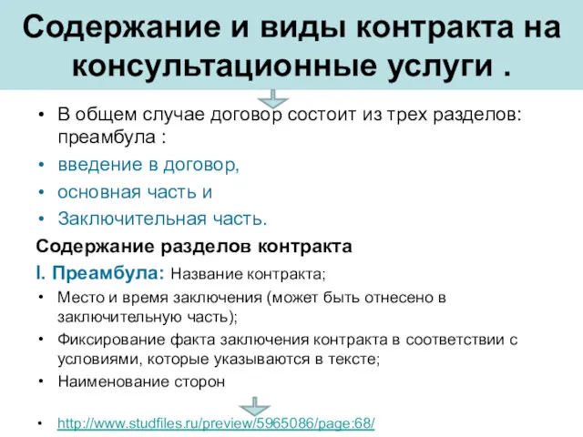 Содержание и виды контракта на консультационные услуги . В общем