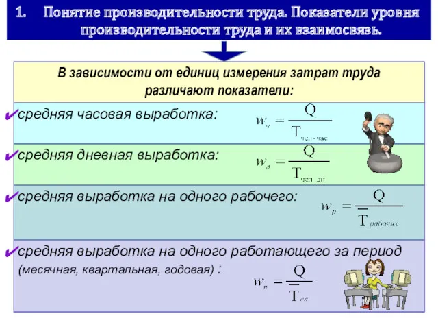 В зависимости от единиц измерения затрат труда различают показатели: Понятие производительности труда. Показатели