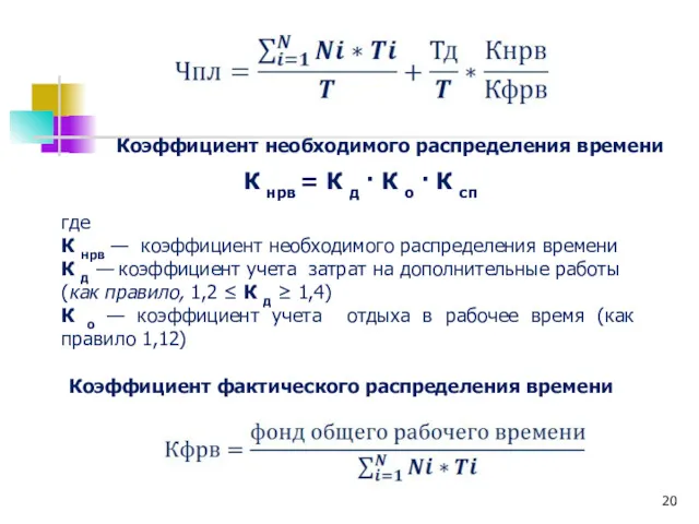 Коэффициент необходимого распределения времени К нрв = К д ·
