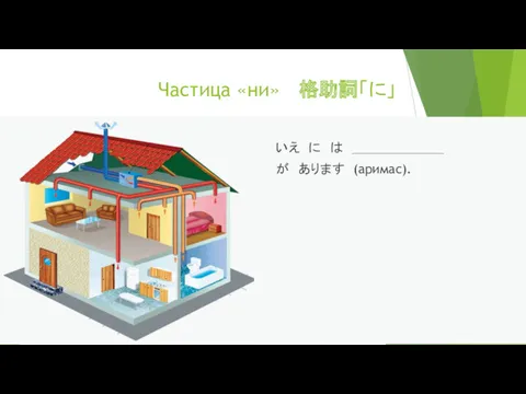 Частица «ни» 格助詞「に」 いえ に は ＿＿＿＿＿＿＿ が あります (аримас).