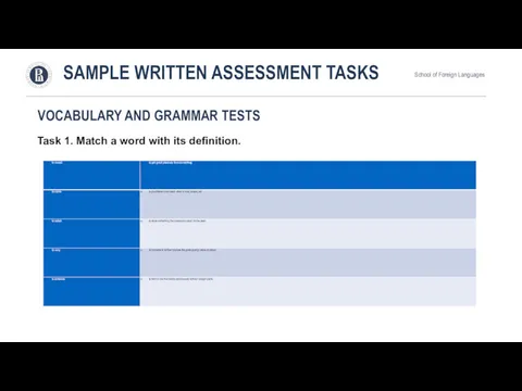 SAMPLE WRITTEN ASSESSMENT TASKS School of Foreign Languages Task 1.