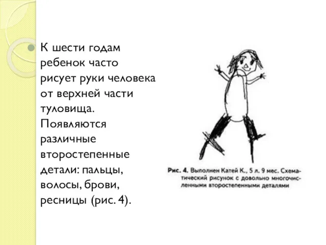 К шести годам ребенок часто рисует руки человека от верхней