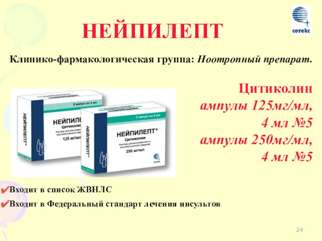 НЕЙПИЛЕПТ Цитиколин ампулы 125мг/мл, 4 мл №5 ампулы 250мг/мл, 4