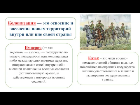 Колонизация — это освоение и заселение новых территорий внутри или