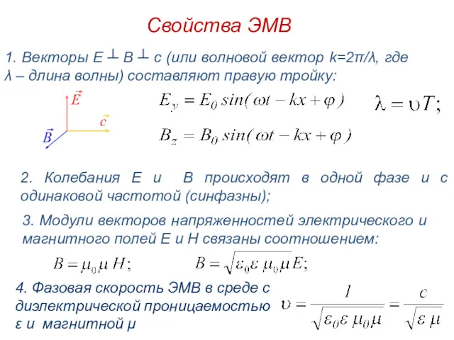 3. Модули векторов напряженностей электрического и магнитного полей Е и