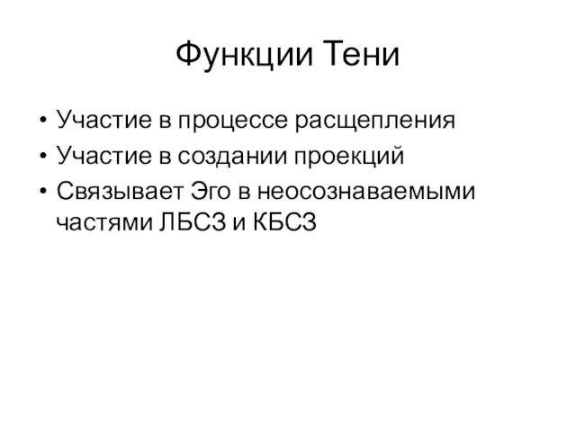 Функции Тени Участие в процессе расщепления Участие в создании проекций