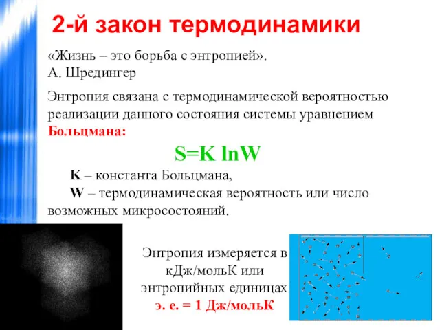 «Жизнь – это борьба с энтропией». А. Шредингер Энтропия связана