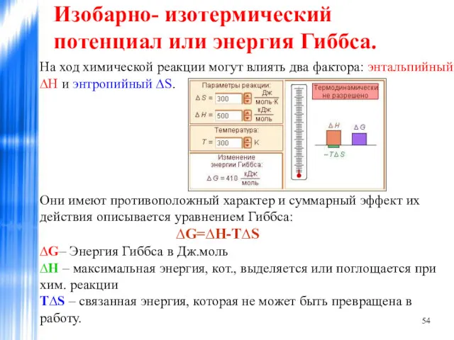 Изобарно- изотермический потенциал или энергия Гиббса. На ход химической реакции