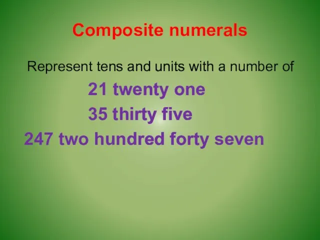 Composite numerals Represent tens and units with a number of 21 twenty one