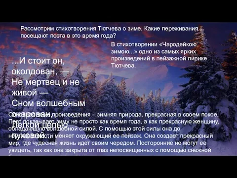 Рассмотрим стихотворения Тютчева о зиме. Какие переживания посещают поэта в