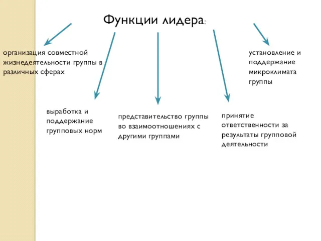 Функции лидера: организация совместной жизнедеятельности группы в различных сферах выработка