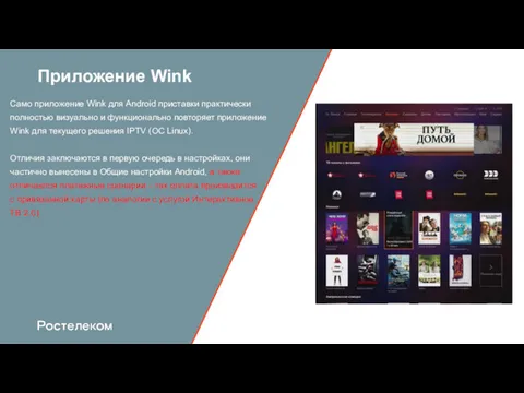Приложение Wink Само приложение Wink для Android приставки практически полностью