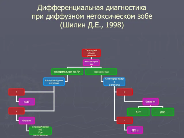 Дифференциальная диагностика при диффузном нетоксическом зобе (Шилин Д.Е., 1998)