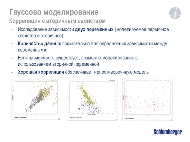 Гауссово моделирование Корреляция с вторичным свойством Исследование зависимости двух переменных