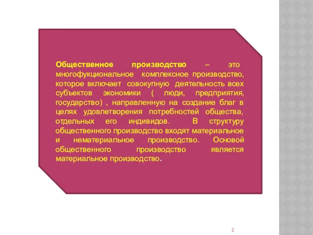 Общественное производство – это многофукциональное комплексное производство, которое включает совокупную