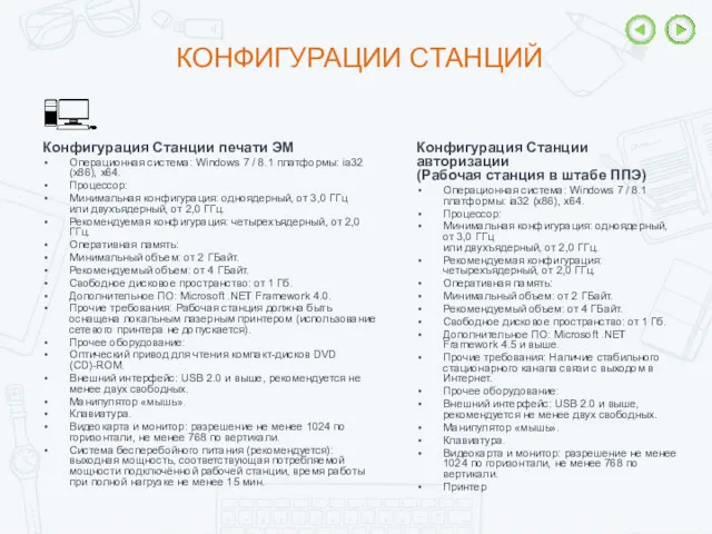 КОНФИГУРАЦИИ СТАНЦИЙ Конфигурация Станции печати ЭМ Операционная система: Windows 7