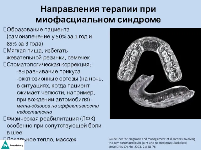 Направления терапии при миофасциальном синдроме Образование пациента (самоизлечение у 50%