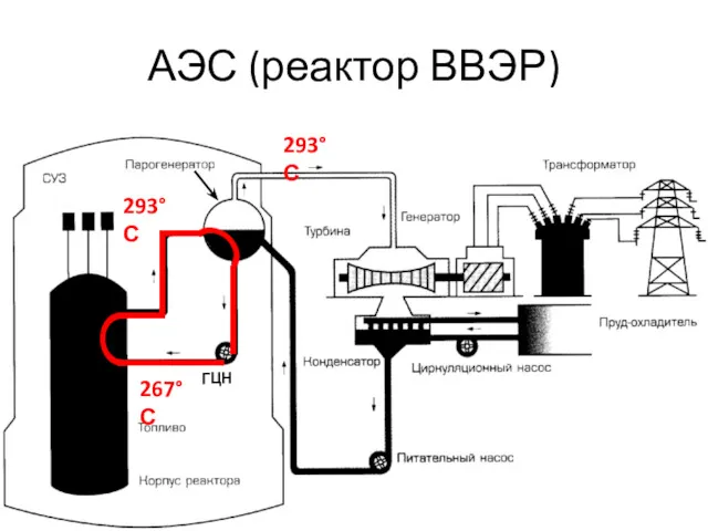 АЭС (реактор ВВЭР) ГЦН 293°С 293°С 267°С