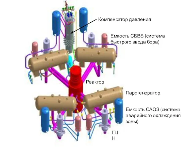 Реактор Парогенератор Компенсатор давления ГЦН Емкость САОЗ (система аварийного охлаждения