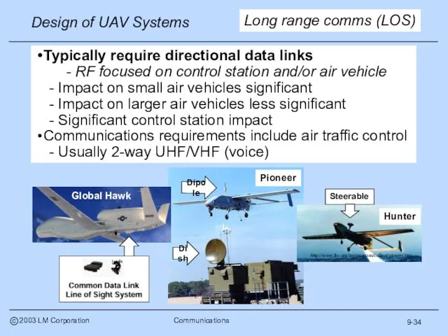 Typically require directional data links - RF focused on control