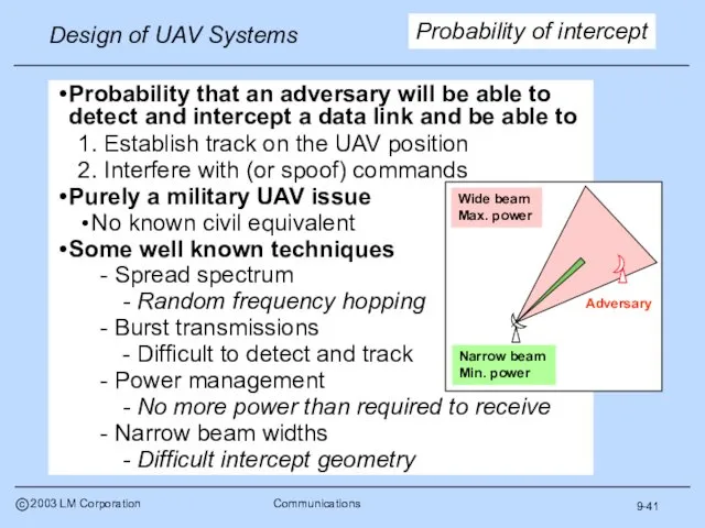 9-41 Probability of intercept Probability that an adversary will be
