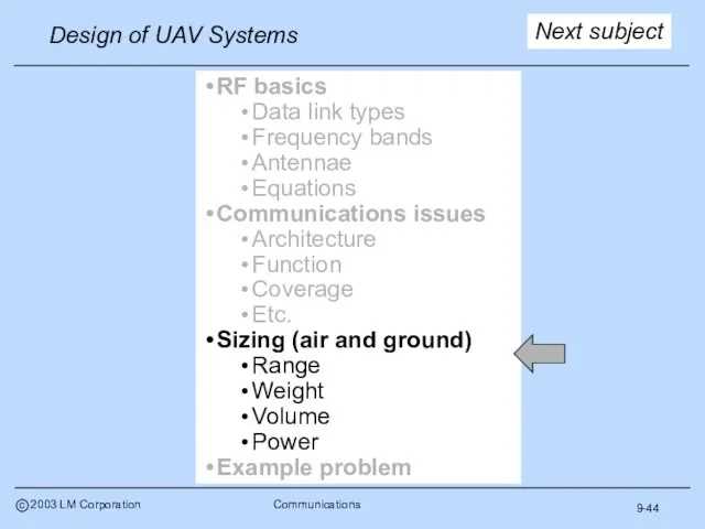 9-44 Next subject RF basics Data link types Frequency bands