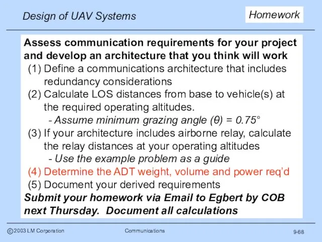 9-68 Homework Assess communication requirements for your project and develop