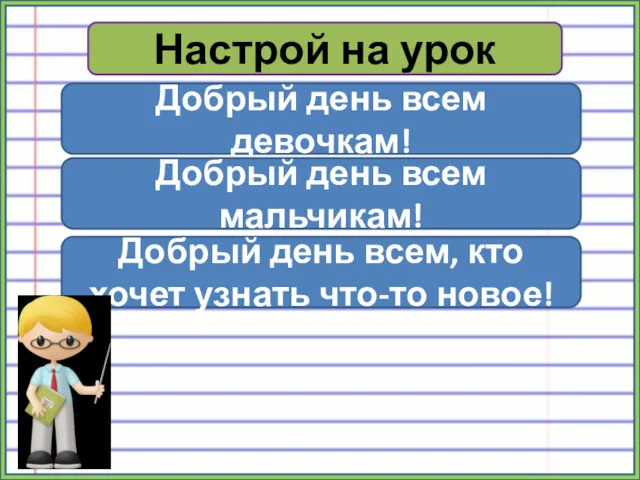 Настрой на урок Добрый день всем девочкам! Добрый день всем