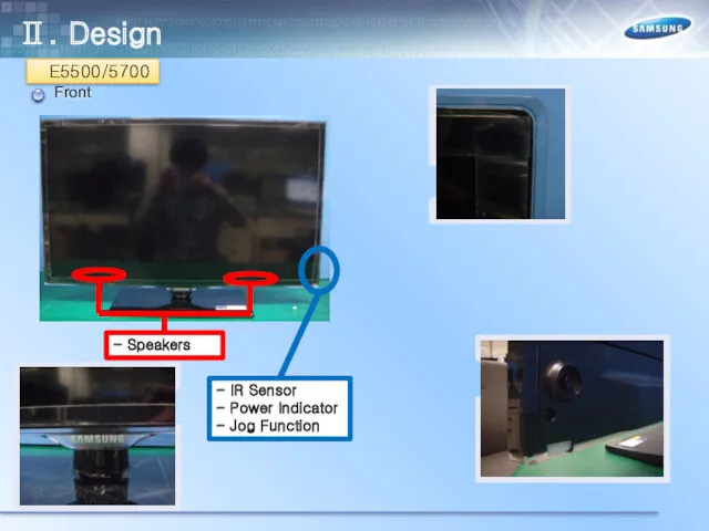 Front - IR Sensor - Power Indicator - Jog Function - Speakers E5500/5700 Ⅱ. Design