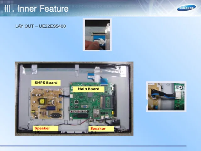 LAY OUT – UE22ES5400 Main Board SMPS Board Speaker (L) Speaker (R) Ⅲ. Inner Feature