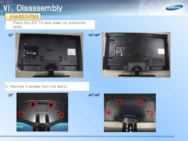 Ⅵ. Disassembly Place the LED TV face down on cushioned