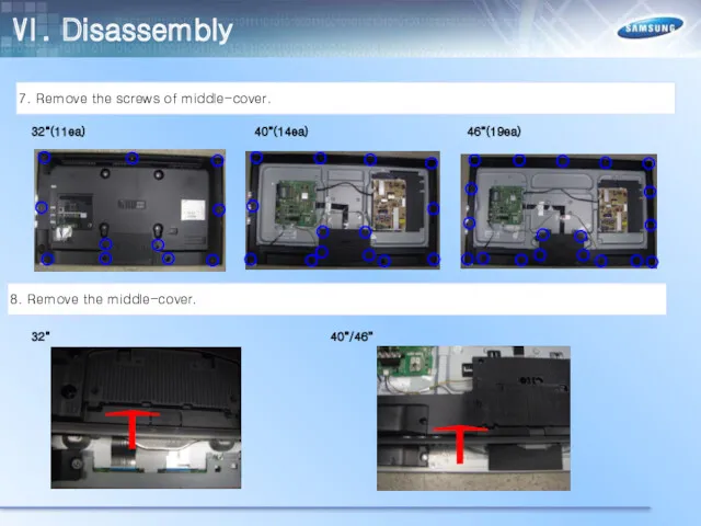 7. Remove the screws of middle-cover. 8. Remove the middle-cover.