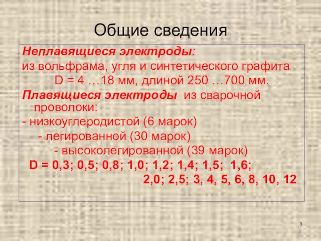 Общие сведения Неплавящиеся электроды: из вольфрама, угля и синтетического графита