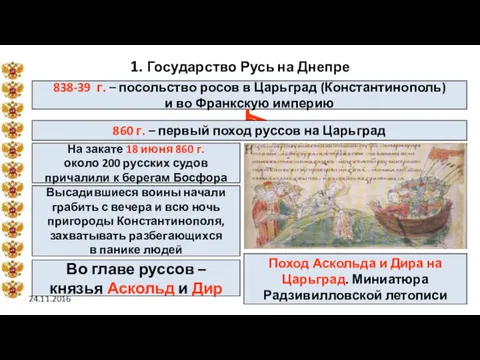 24.11.2016 1. Государство Русь на Днепре 838-39 г. – посольство